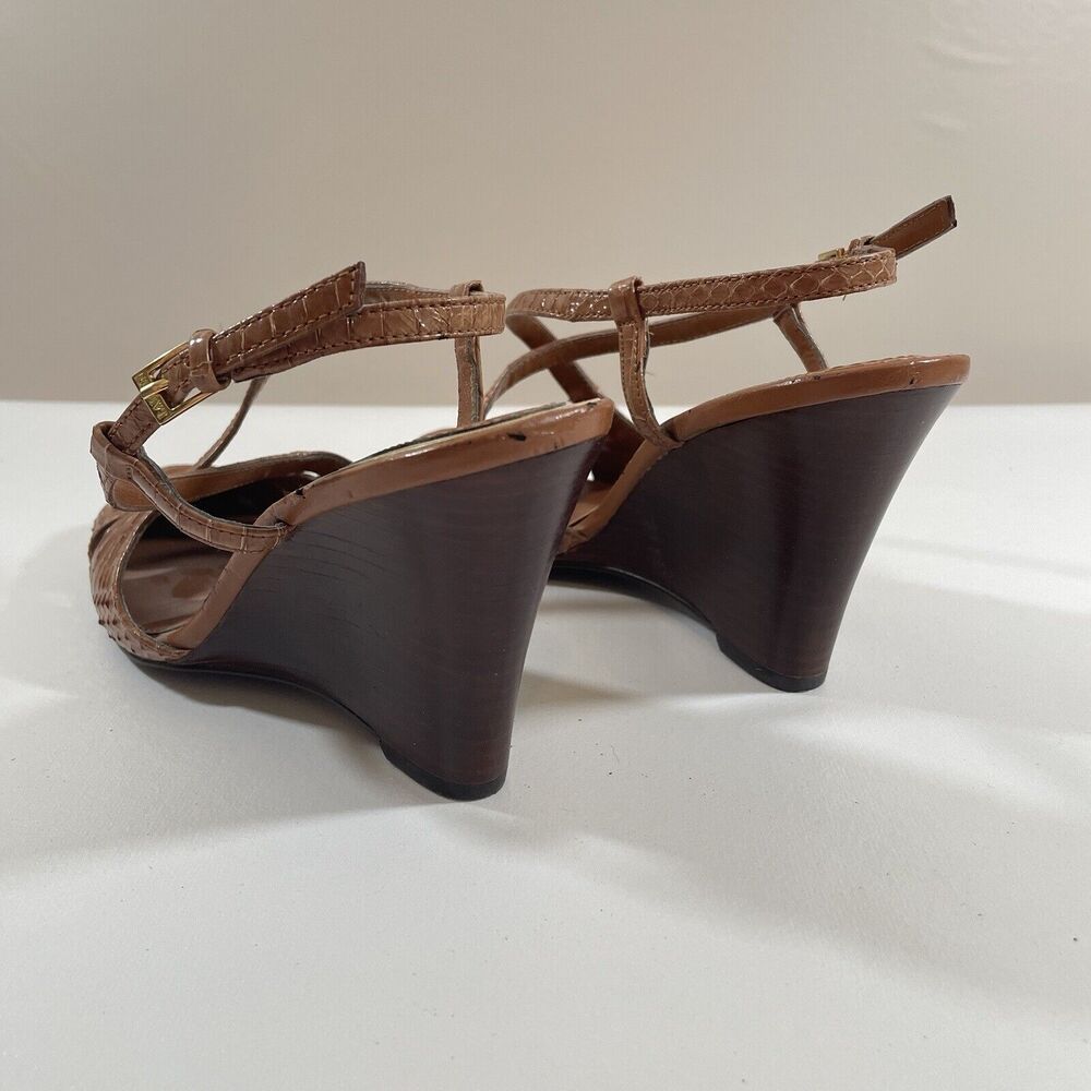 Womens Size 6 Ralph Lauren Brown Slingback Closed Toe Wedge Heel Snakeskin - Picture 9 of 16